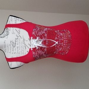 Red racer back embellished lace up front tank top